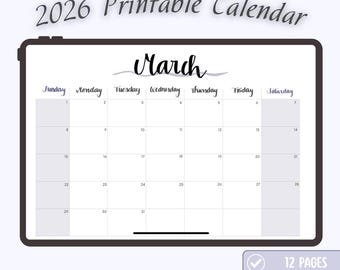 2026 Minimal Monthly Calendar Printable | Instant Download PDF | Neutral Aesthetic Planner | Wall Calendar | Simple 2026 Planner Pages