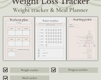 Weight Loss Tracker Printable | Meal Planner and Habit Tracker | Fitness & Body Progress Tracker | Weight Loss Planner PDF