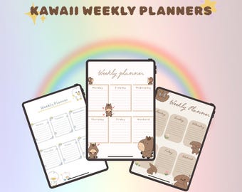 Kawaii weekly planner, Pastel Planner for Study & Work, Animal themed Vertical Organizer