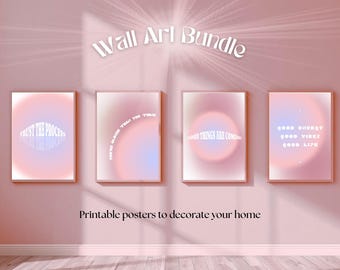 Feminine Wall Art Bundle | Boho Pastel Quotes | Self Care Printable Wall Art | Minimal Pink Decor | Pastel Motivational Quotes