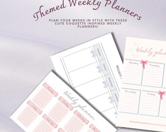 Girly Coquette Weekly Planner, Printable Organizer, Schedule for students, Elegant Planner PDF
