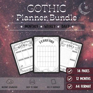 2026 Gothic Planner Printable | Witchy Dark Aesthetic Planner | Monthly Weekly Daily Planner | Gothic Planner PDF | Instant Download