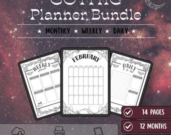 2026 Gothic Planner Printable | Witchy Dark Aesthetic Planner | Monthly Weekly Daily Planner | Gothic Planner PDF | Instant Download