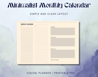Simple Digital Planner, Planner Clean Monthly Layout, Fully Customizable, Extra Reflections, Reminders, Grocery List, Quote of the Month