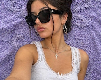 Gafas de sol negras estilo ojo de gato Y2K, estética de lujo, protección UV400, estilo retro chic para mujer, diseño exclusivo, nuevas con etiquetas.