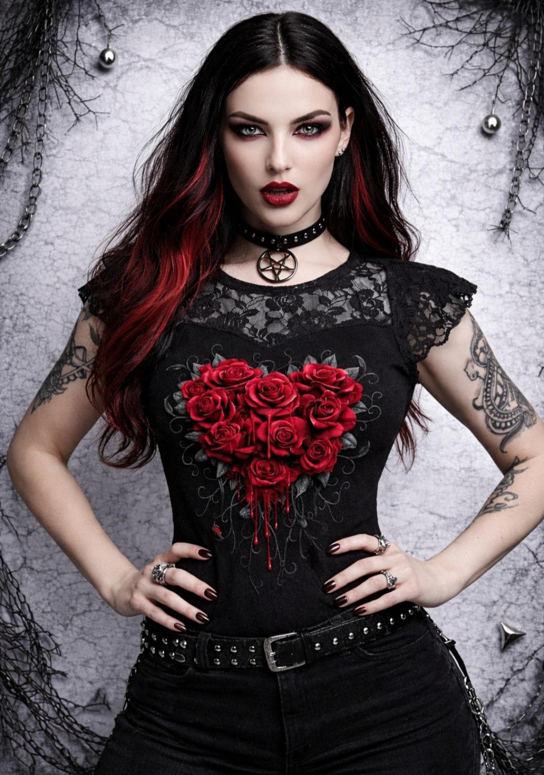 Buy Spiral Red Rose Gothic Top Black Lace Shirt Women Alternative