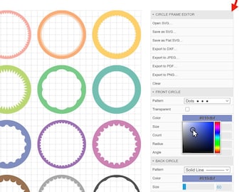 Paquete de marcos de círculos invertidos editables en formato SVG en colores del arcoíris claro. Imágenes prediseñadas de diseño gráfico personalizables para uso comercial, compatibles con Cricut y Silhouette.