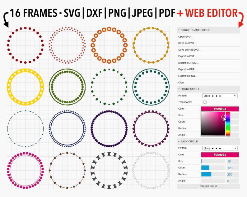 Editable Dotted Circle Frames SVG Bundle in Dark Rainbow Colors ...