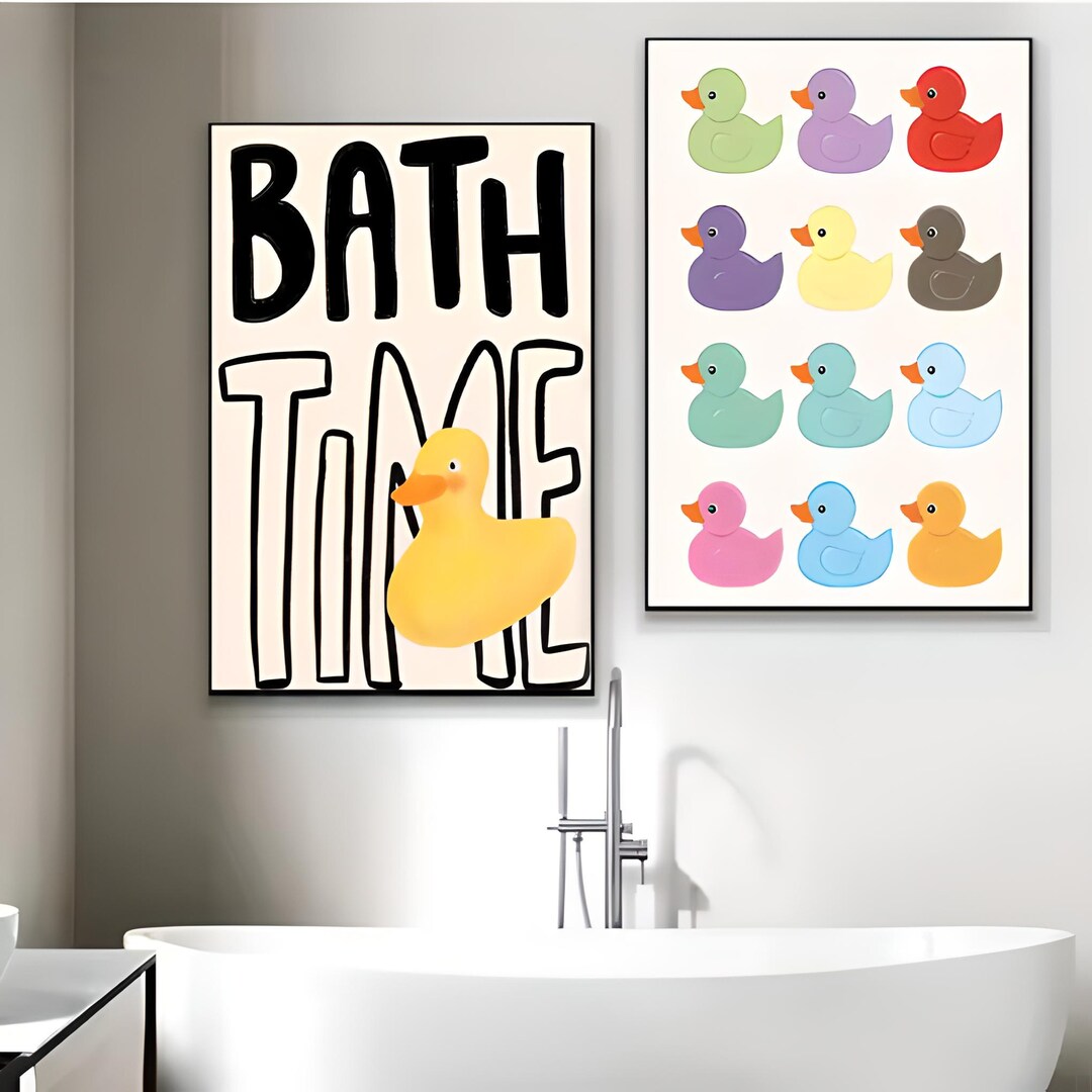 Cute Kids Bathroom Wall Art – Rubber Duck Canvas Print, Fun Bath Time ...