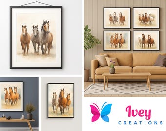 Horse Wall Art Set | Wild Horse Prints | Western Boho Decor