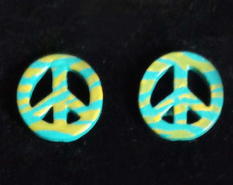 Vintage Peace Sign Pendientes Pierced Colorido Esmalte Retro