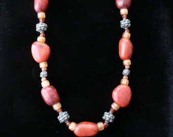 Vintage Red Jasper Necklace Beaded Chunky