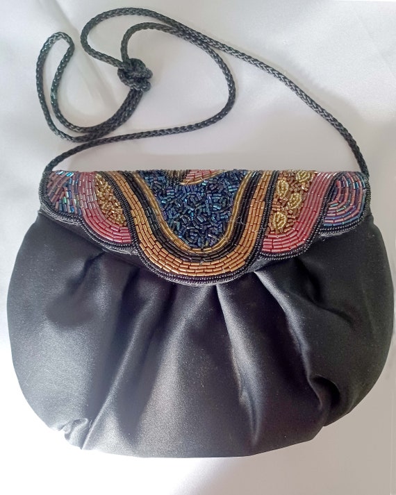 Vintage Evening Bag Beaded Black by Lady Priscilla