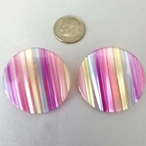 Vintage Large Circle Earrings Striped Lucite Clip On Style Translucent