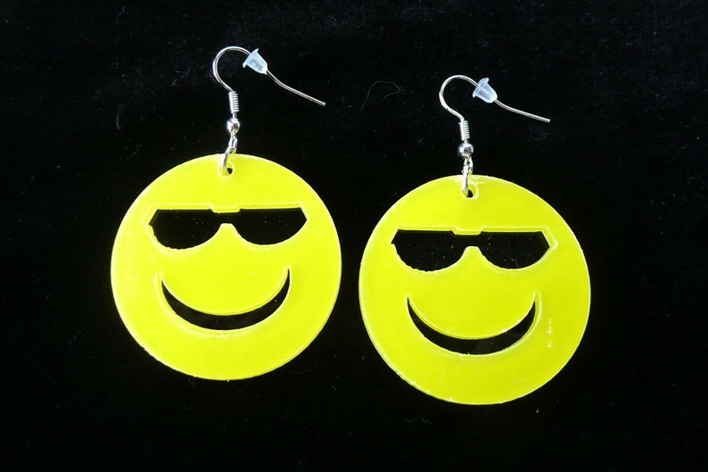 SMILEY FACE Dangle Earrings with Sunglasses Fun Jewelry Pierced