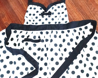 APRON Polka Dot Half or Full Retro Style Fun Black and White