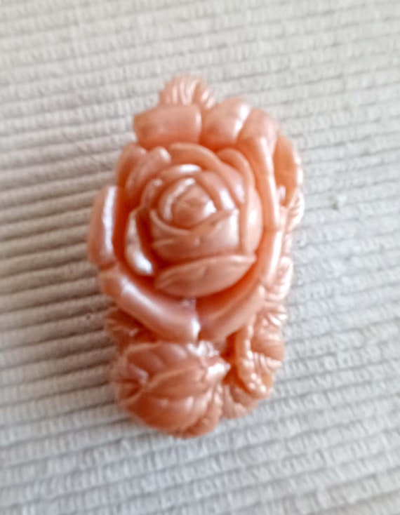 Antique Carved Rose Floral Brooch 1930s Peach Colo