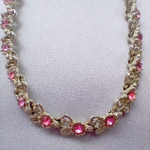 Child&#39;s Rhinestone Necklace Pink Stones 1950s Vintage