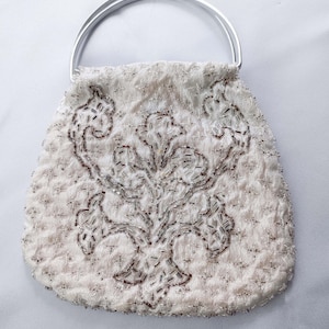Vintage Classic Evening Bag Silver White Grey Beading 1960s