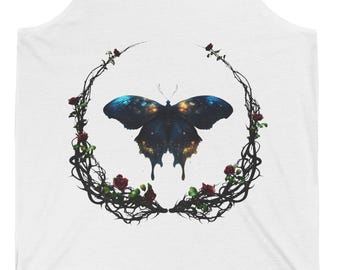 Galaxy Moth Illustration Tank Top | Floral Vine Crescent