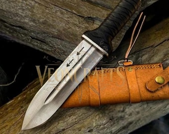 Cuchillo daga Thorfinn de la saga Vinland, hecho a mano, de acero D2, personalizado, para caza y acampada.