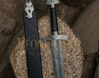 Hand Forged Northmen Damascus Steel Viking Medieval Sword With Wooden Scabbard