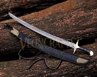 Espada árabe de acero de Damasco forjada a mano, espada persa árabe turca hecha a mano con funda de cuero / El mejor regalo para él
