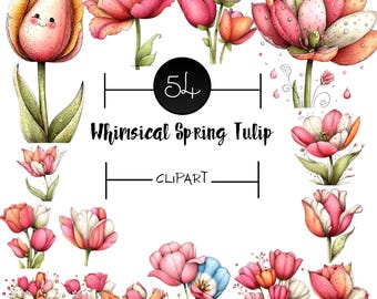 Skurrile Frühling Tulpe Clipart, Pastell Blumen Grafiken (digitaler Download)