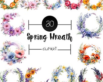 Aquarell Frühling Kränze Clipart | Pastell Blumenmuster, Handgemalte Elemente (Digitaler Download)