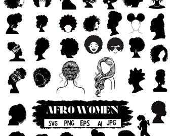 Afro Woman SVG Bundle, Black Girl Clipart, Curly Hair Cut Files