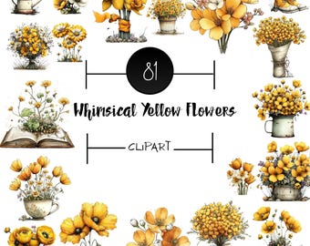 Gelbe Blumen Clipart Bundle, Aquarell Sonnenblumen, Rosen, Tulpen, Gänseblümchen (digitaler Download)