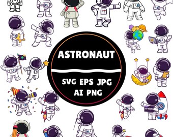 Cartoon Astronaut SVG PNG Bundle, Weltraumrakete Clipart (digitaler Download)