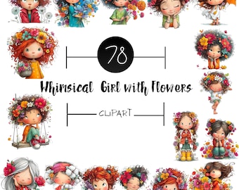 Skurrile Frühling Mädchen Clipart, Floral Illustration, Cottagecore Kunst (digitaler Download)