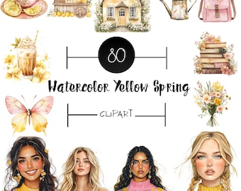 Aquarell Gelber Frühling Clipart Bundle | Girly Floral Elements (Digitaler Download)