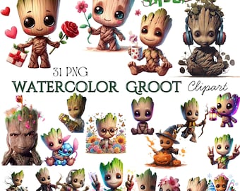 Aquarell Baby Groot PNG Clipart: Kinderzimmer, T-Shirt Design (digitaler Download)