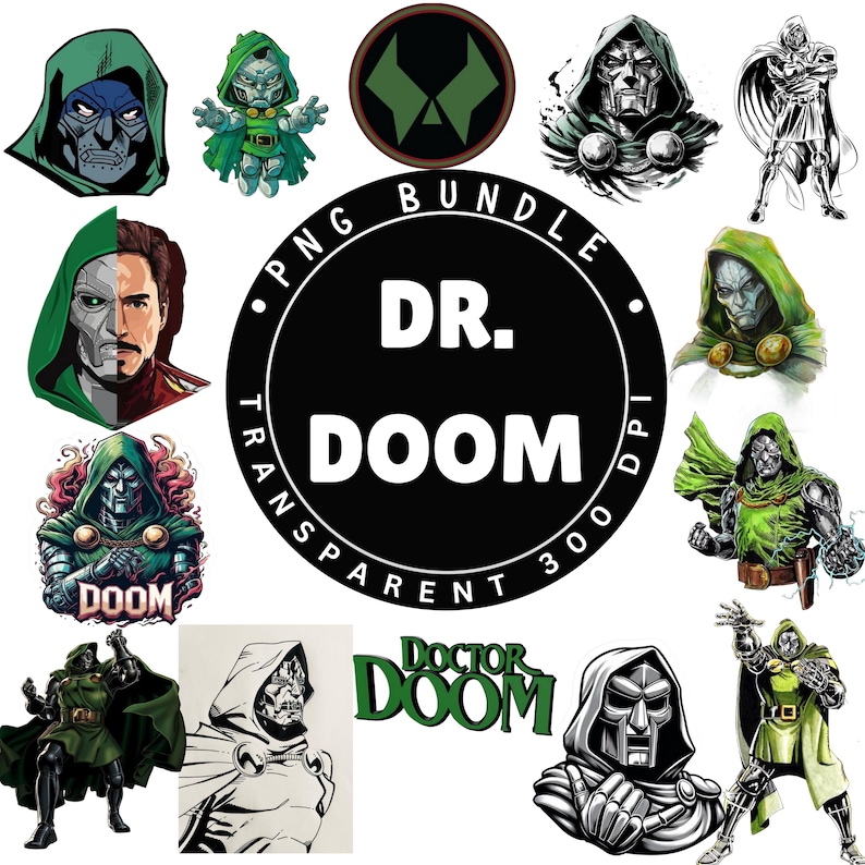 Dr. Doom Clipart PNG Bundle: Comic Villain Sublimation Files (digital ...