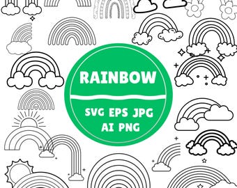 Boho Regenbogen SVG Bundle, handgezeichnete Clipart (digitaler Download)