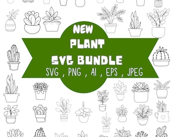 Houseplant SVG Bundle,Hand-Drawn Potted Plants,Floral svg