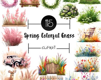 Frühling Gras Clipart | Wildblumen Blumenrabatten, Vintage Blumen (Digital Download)