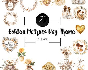 Goldener Muttertag Clipart | Elegantes Blumen PNG Bundle (Digitaler Download)