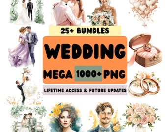Hochzeit Mega Clipart Bundle, skurrile romantische Elemente, Wasserfarben, grün, grün, Clipart, Download digitaler Download