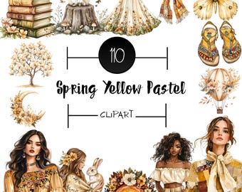 Aquarell Gelber Frühling Clipart Bundle | Cottagecore Floral Zitrone (Digitales)