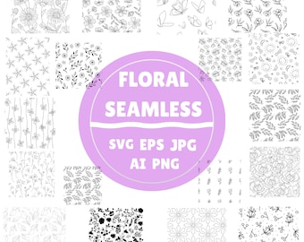 Boho Floral Nahtlose Muster SVG Bündel, Vektor-Dateien (Digitaler Download)