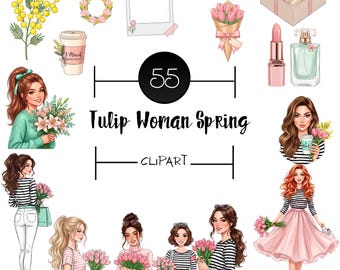 Tulip Mädchen Clipart | Frühlingsblumen PNG | Brautparty Design (Digitaler Download)