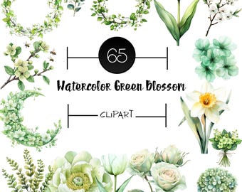 Skurril grüne Blumen & Blüten Clipart | Frühling botanische PNGs für Handwerk, Einladungen Digital Design