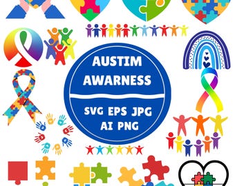 Autismus Awareness SVG Bundle, Puzzle Ribbon, Clipart (digitaler Download