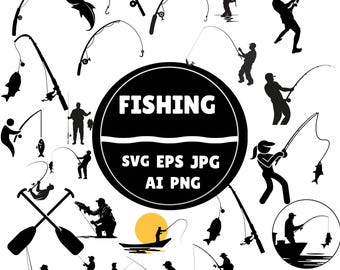 Bass Angeln SVG Bundle, springender Fisch, locken Designs (digitaler Download)