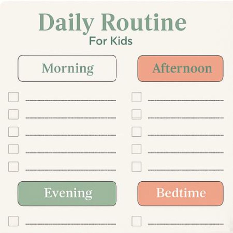 Daily Routine Chart for Kids | Printable Routine Checklist | Morning ...