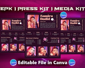 編集可能なインフルエンサーメディアキットテンプレート：プロフェッショナルブランドEPK（Canva）