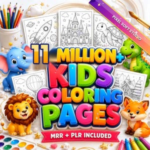 Può includere: Una collezione digitale di 11 milioni di pagine da colorare per bambini con animali come un elefante blu, un dinosauro verde, un leone e una volpe, oltre a disegni di un razzo, castello, tartaruga e mongolfiera con PIXEL SOFT STUDIO.